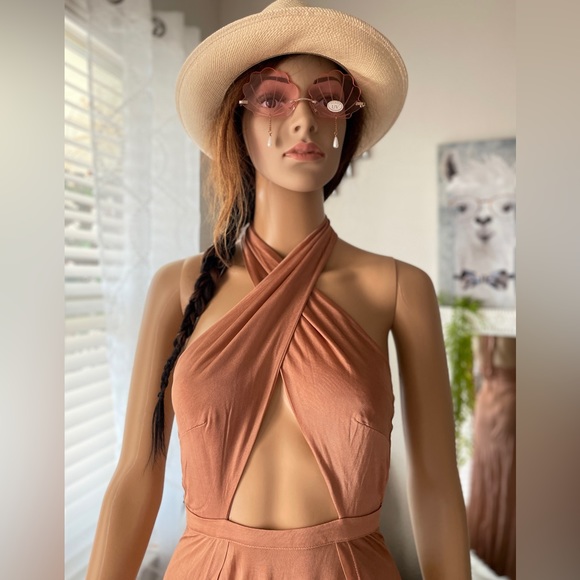 Cross Wrap Tie Halter Maxi Split Front Dress Size US 0 - Picture 6 of 8